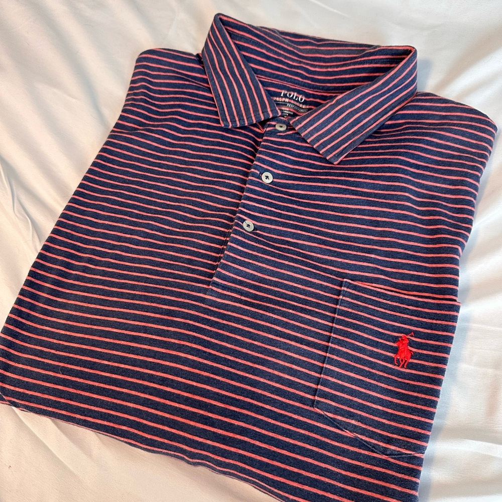 Big & Tall Ralph Lauren Cotton Blue/Pink stripe polo Size 4XB